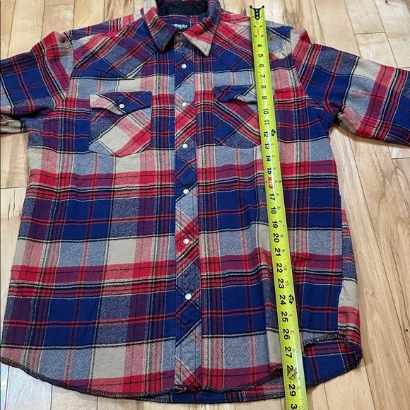 Wrangler Men's Flannel Plaid Shirt - Red, Blue, and Tan - Picture 4 of 8